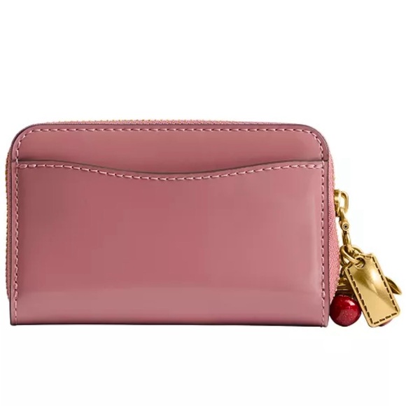 COACH Essential Spazzolato Leather Zip-around Card Case w/ Charms, peony, cherry - Picture 2 of 15